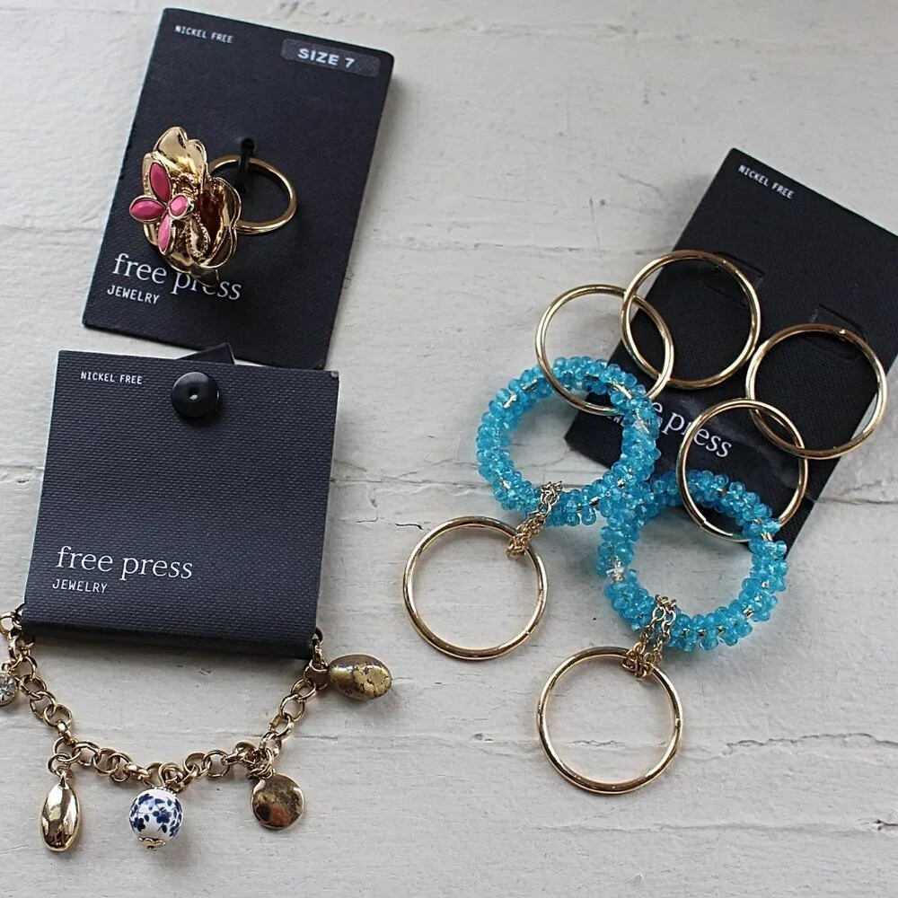 Costume Jewelry Bundle- Free Press - Charm Bracelet, Beaded Loop (Oscar Style)+